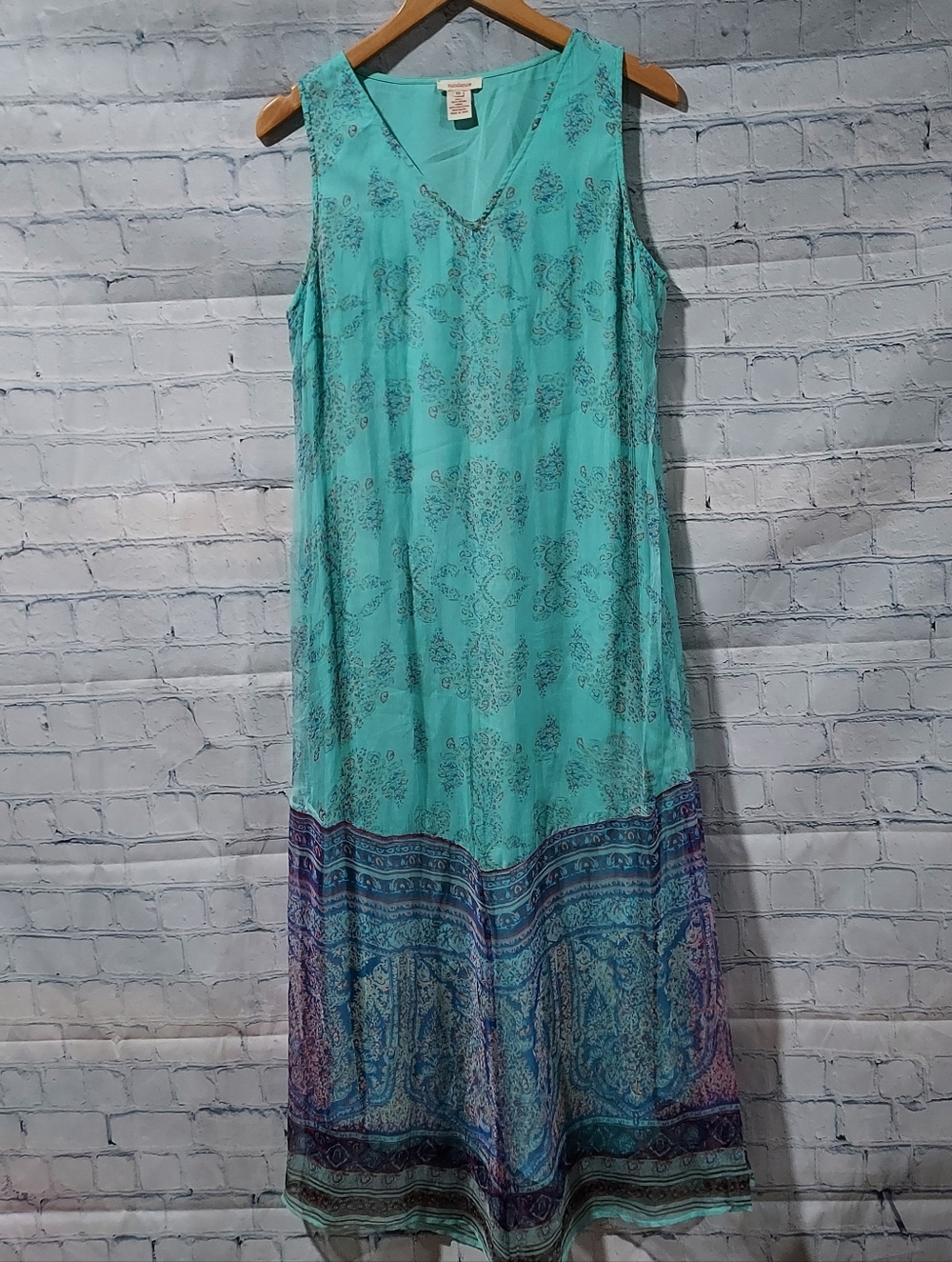 Sundance 10 Blue Floral Print Sleeveless V-Neck Lined Maxi Dress Boho Peasant